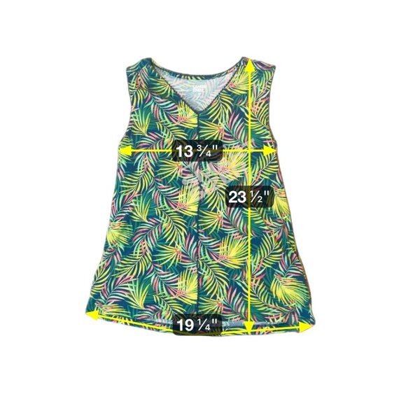Lands End Sleeveless Tropical Print V-Neck Top S/P Green & Pink 1737 - Picture 3 of 6